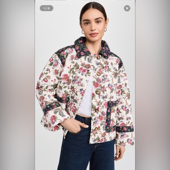 RHODE Jackets & Blazers - NWT Rhode Emil Jacket Quilted Black Pink Floral Button Coat Small